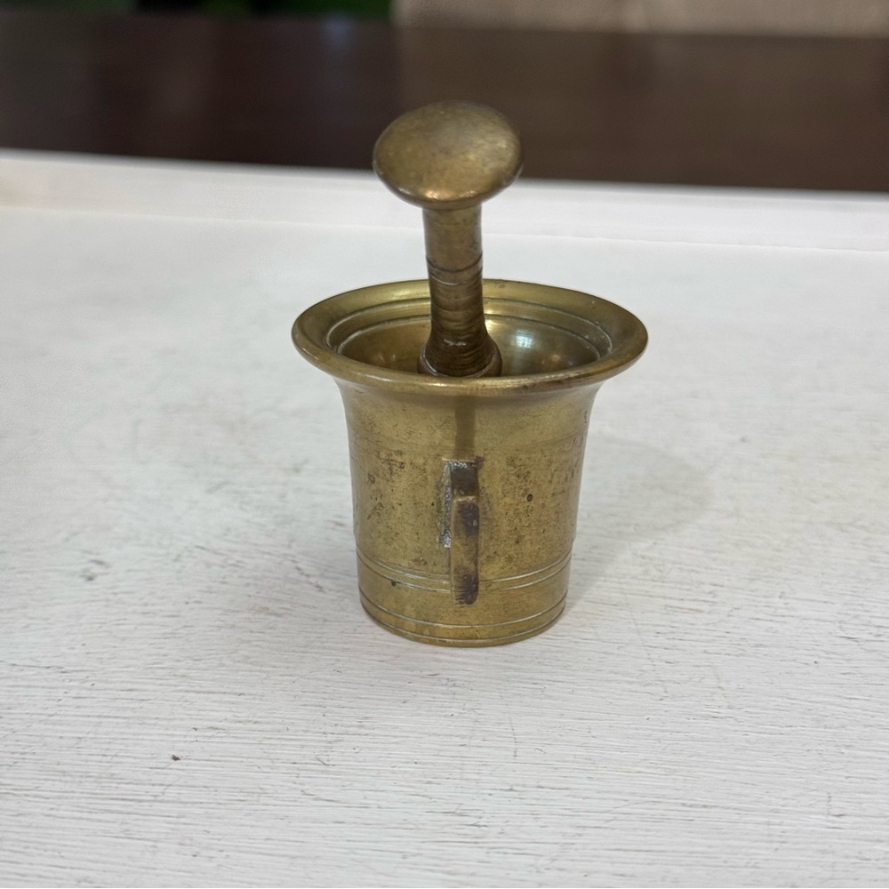 Antique Brass Mortar & Pestle Pharmacy Apothecary Heavy Great Patina - Picture 2 of 12